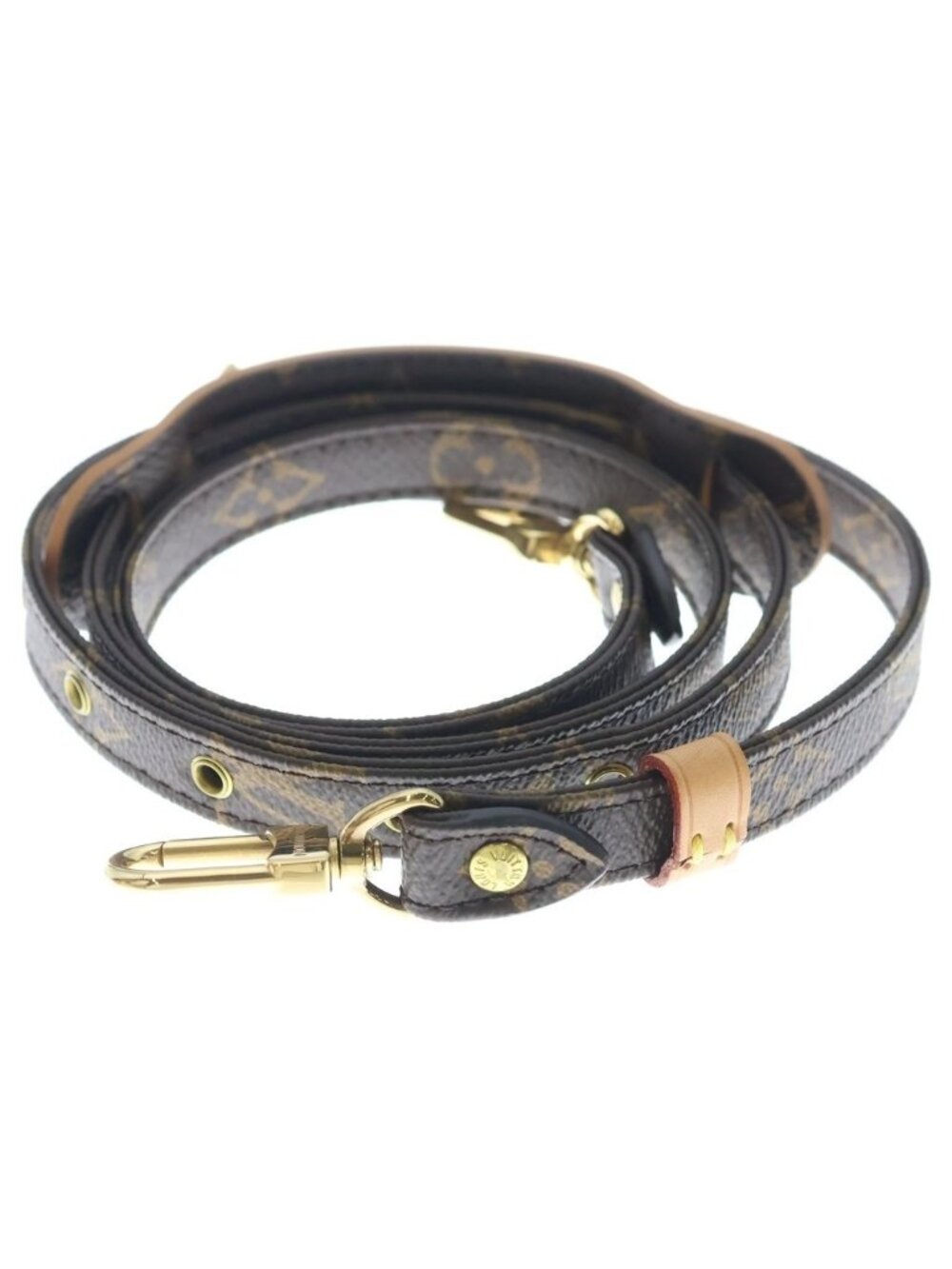 Louis Vuitton Monogram Shoulder Strap Brown Leather Gold